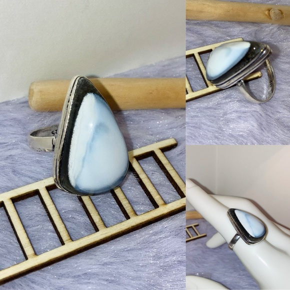 Amazing Owyhee Blue Opal Gemstone Chunky Handmade Ring - Picture 4 of 9
